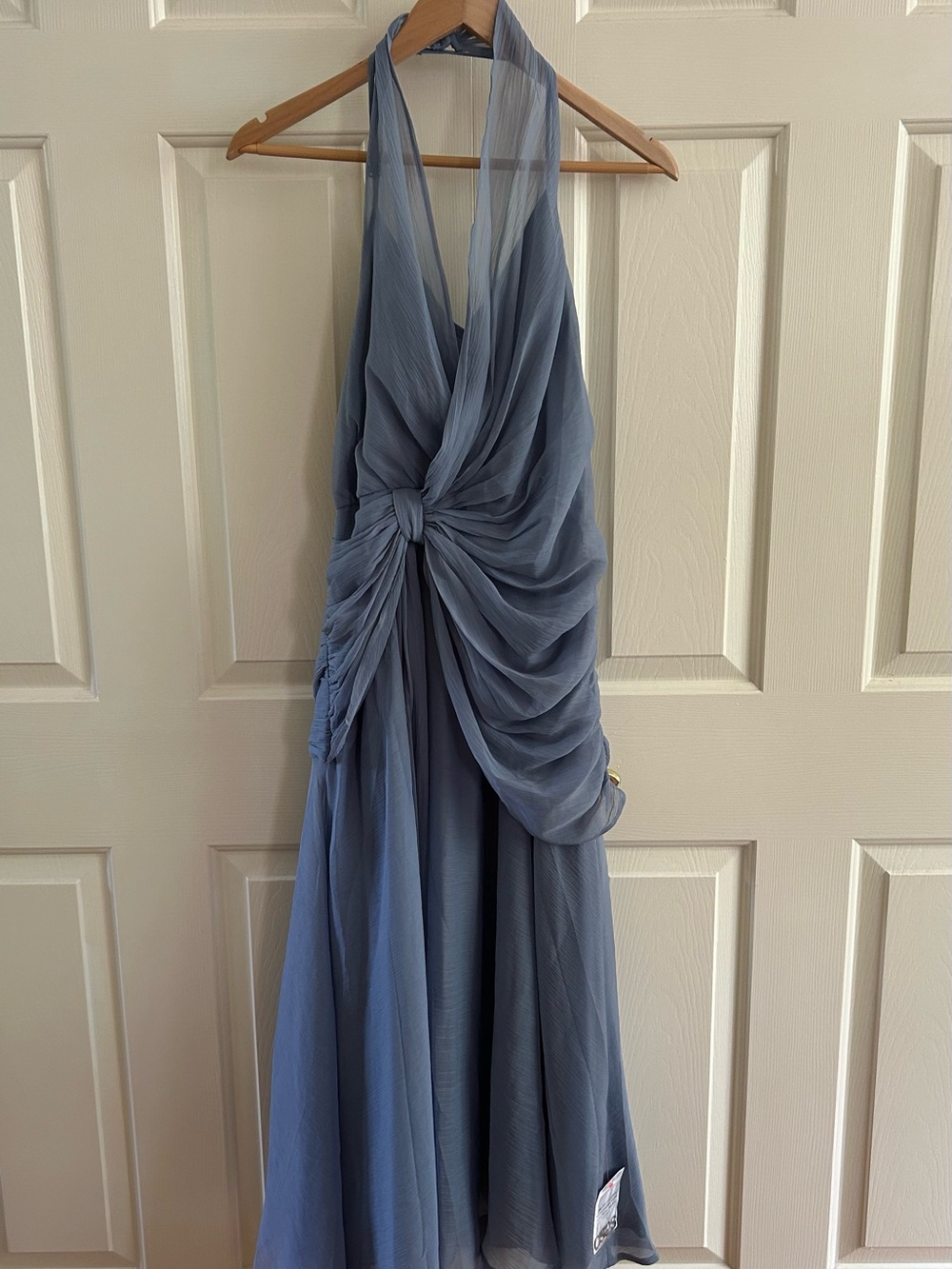 ASOS Dusty Blue Halter Draped Evening Gown